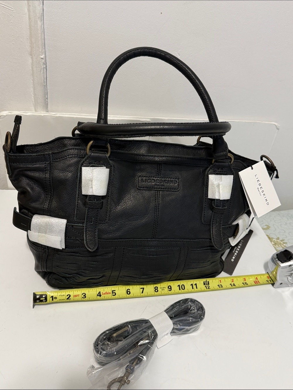 Liebeskind Black Leather Quilted-Detail Satchel